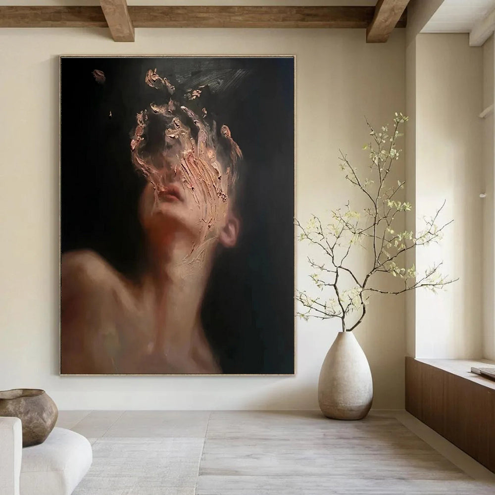 Dark - toned Portrait Abstract Painting with Textured Details ADGE315