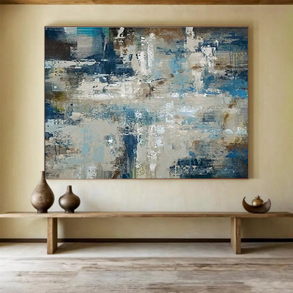 Blue Beige Abstract Textured Painting THY035