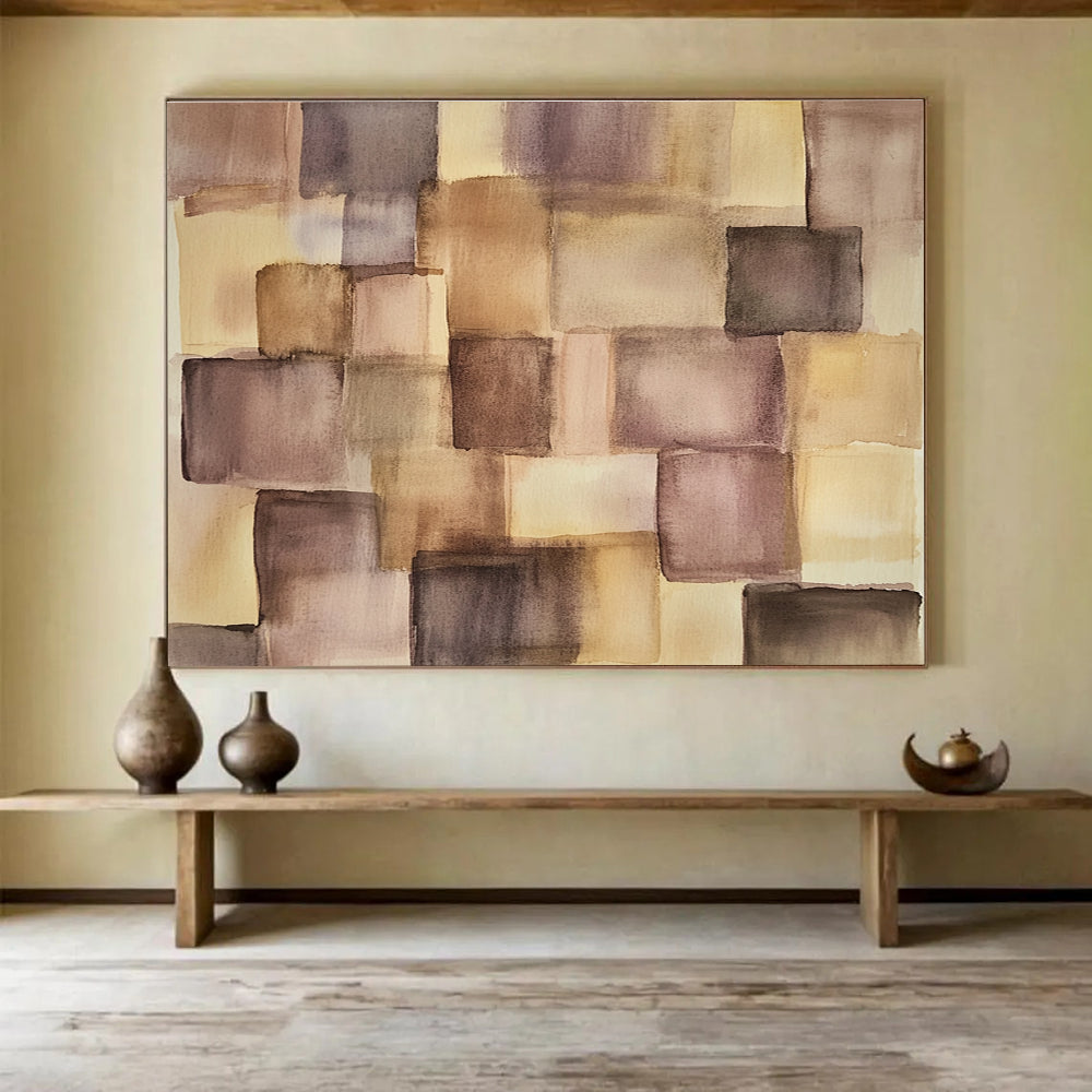 Brown and Purple Square Abstract Painting with Soft Color Blends DYP617