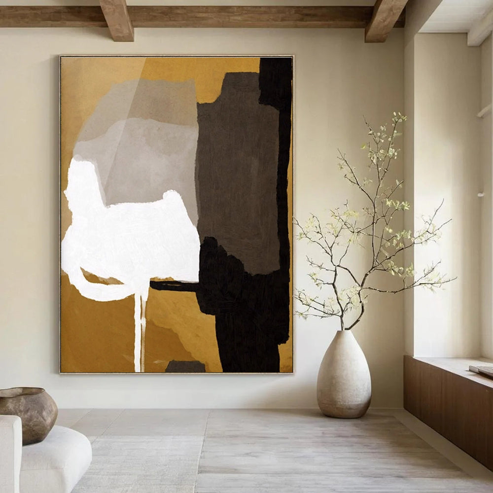 Gold and Gray Abstract Forms Painting ADGE236