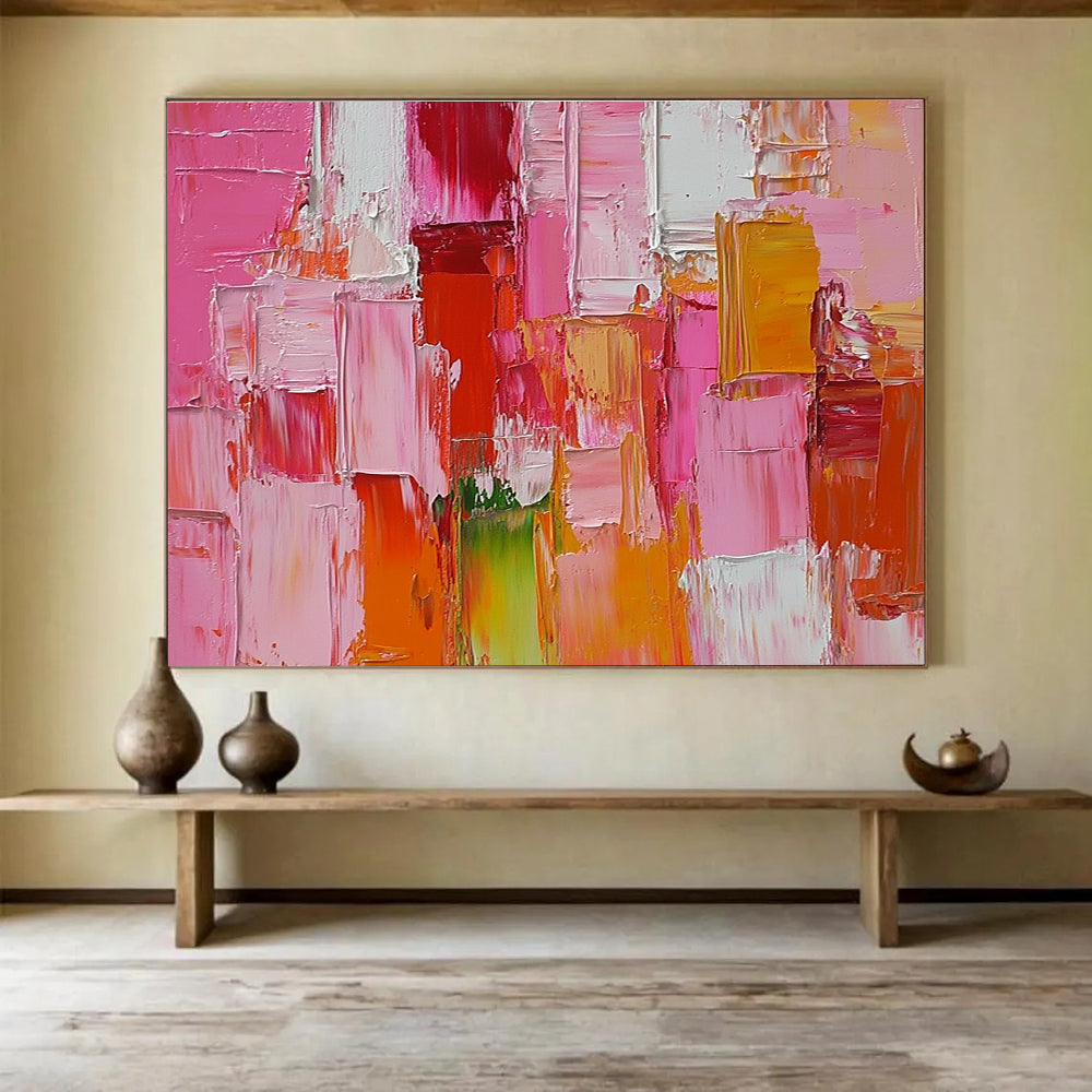 Colorful Block Abstract Painting with Pink and Orange Tones DYP271