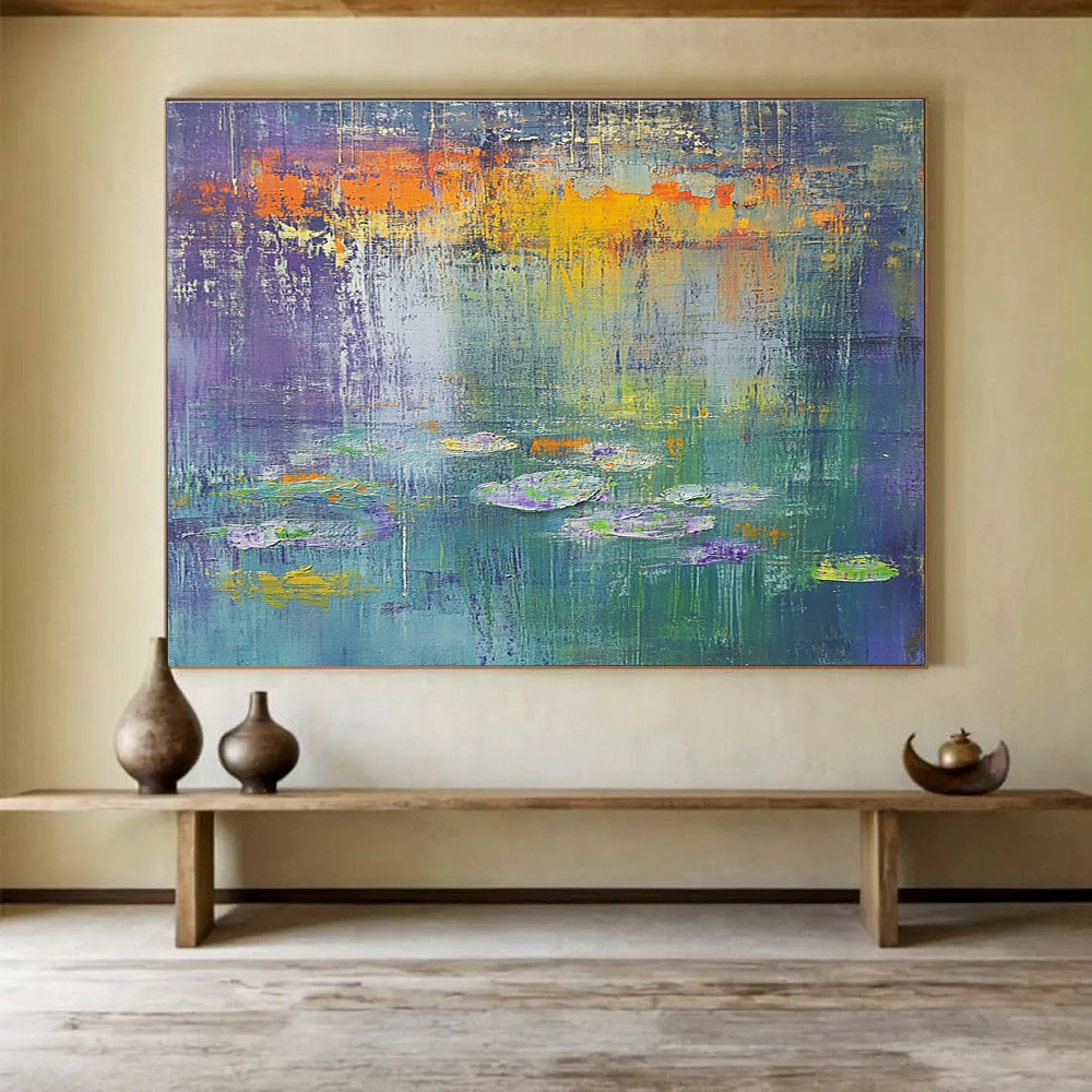 Purple Orange Green - Water Lily Abstract Painting DYP025