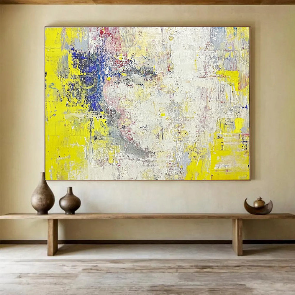 Yellow Abstract Composition Painting with Colorful Accents DYP528