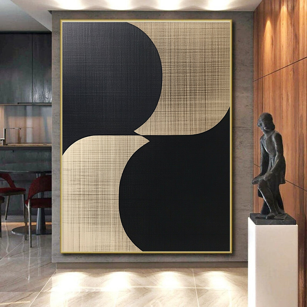 Beige Black Circular Shapes Abstract Painting GER839
