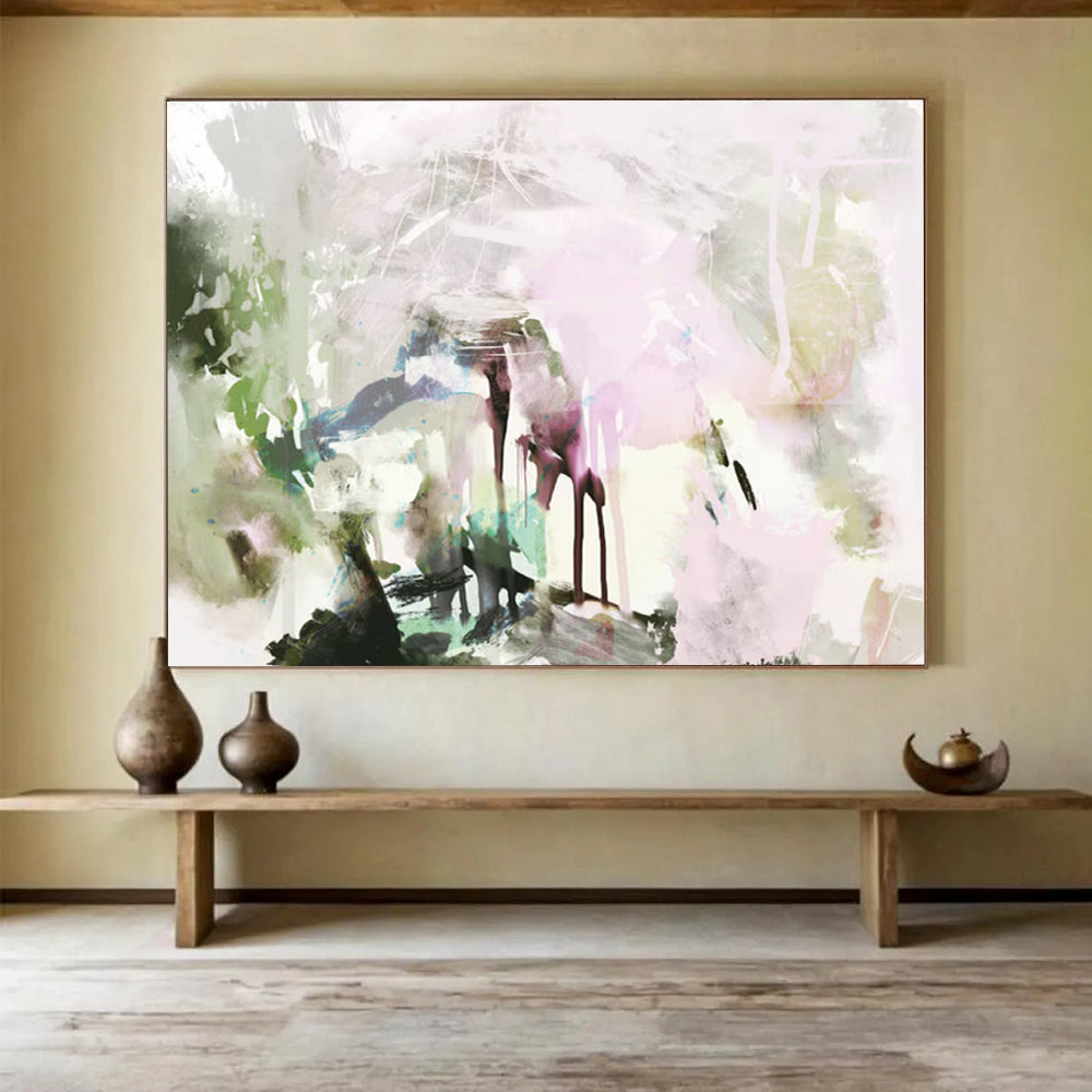 Pastel Toned Abstract Painting with Green and Pink Hues (Repetition) THY119