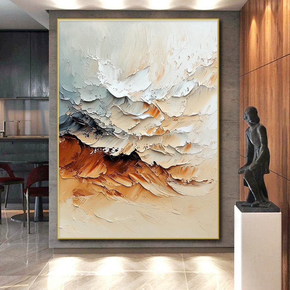 Beige and Brown Abstract Painting with Textured Waves GER477