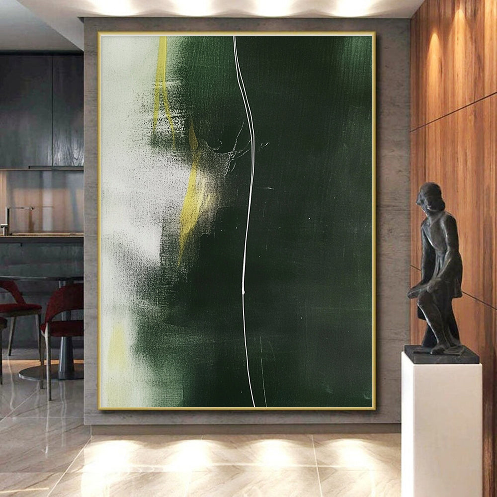 Green and Yellow Abstract Painting with Dynamic Lines GER140