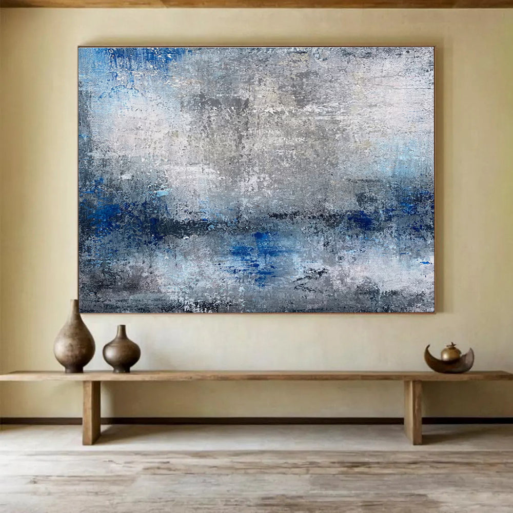 Gray Blue Abstract Painting with Subtle Texture THY341