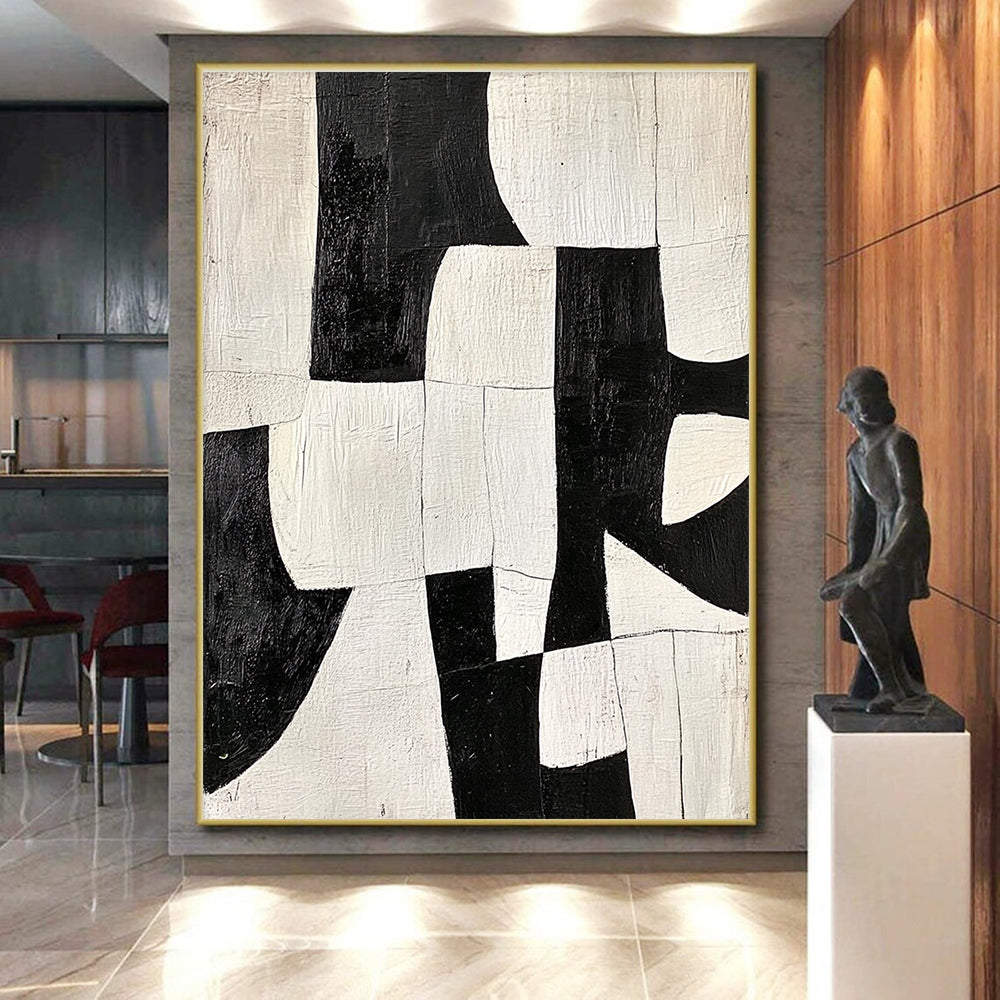 Black - and - White Patchwork Abstract Painting GER323