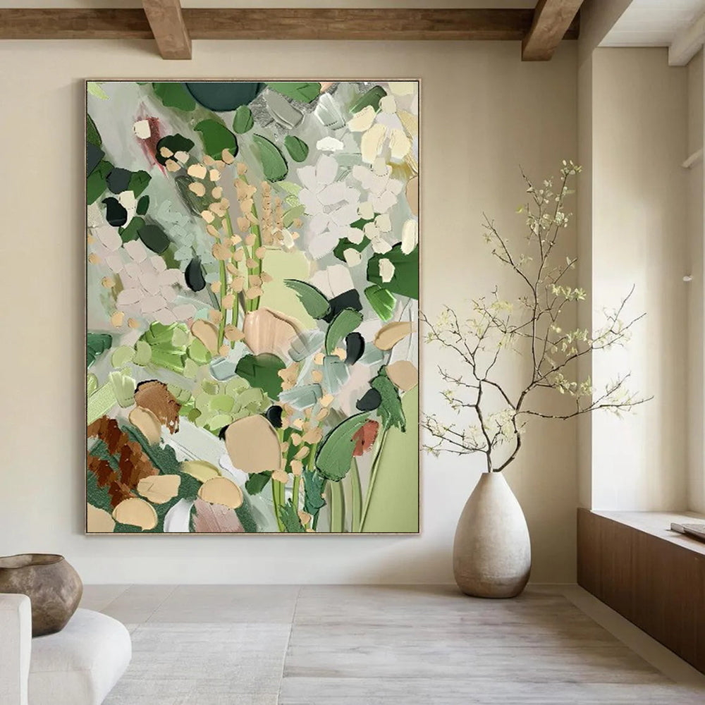 Pastel Floral Abstract Painting with Muted Green Tones ADGE426