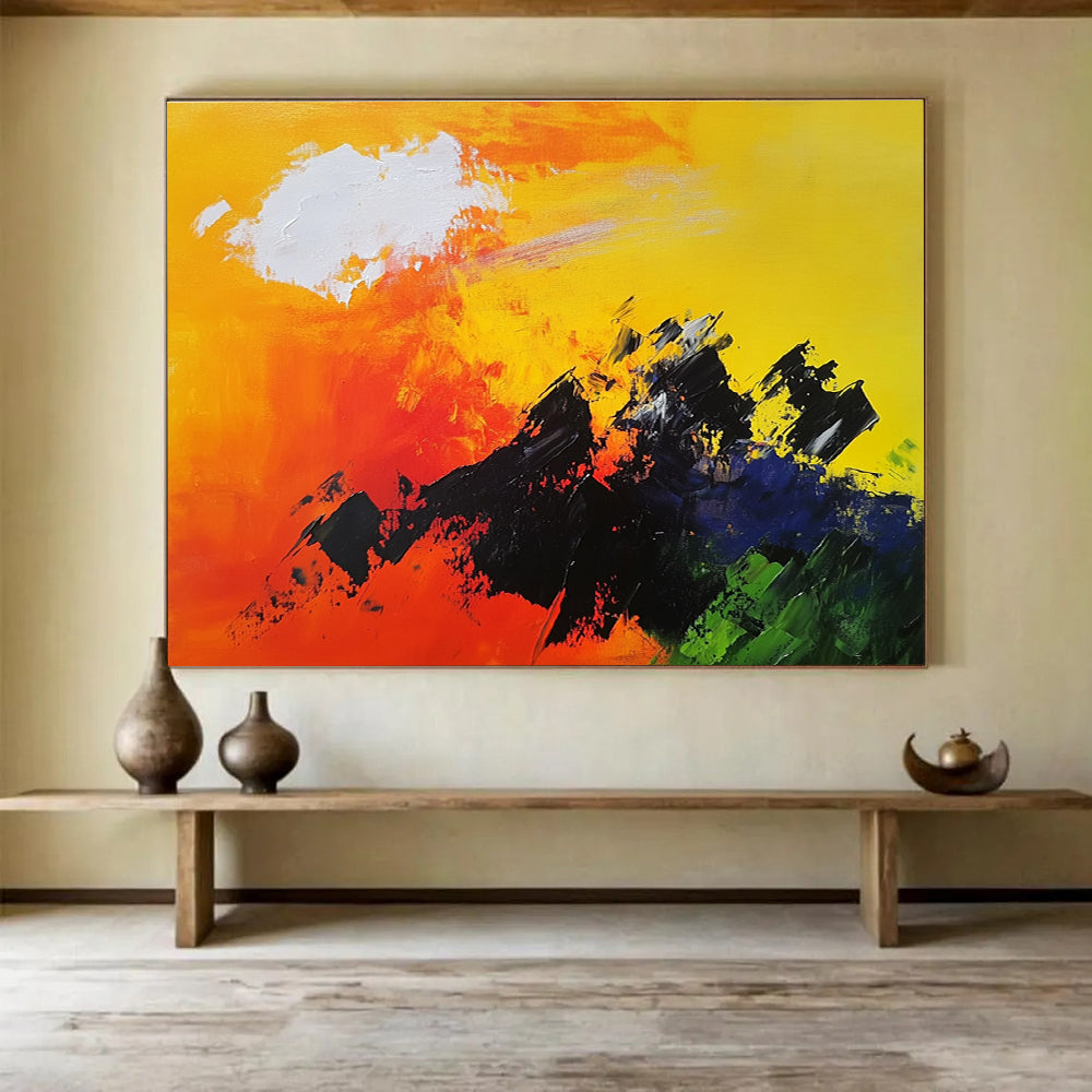 Vibrant Mountain Abstract Painting with Bold Color Combinations DYP342
