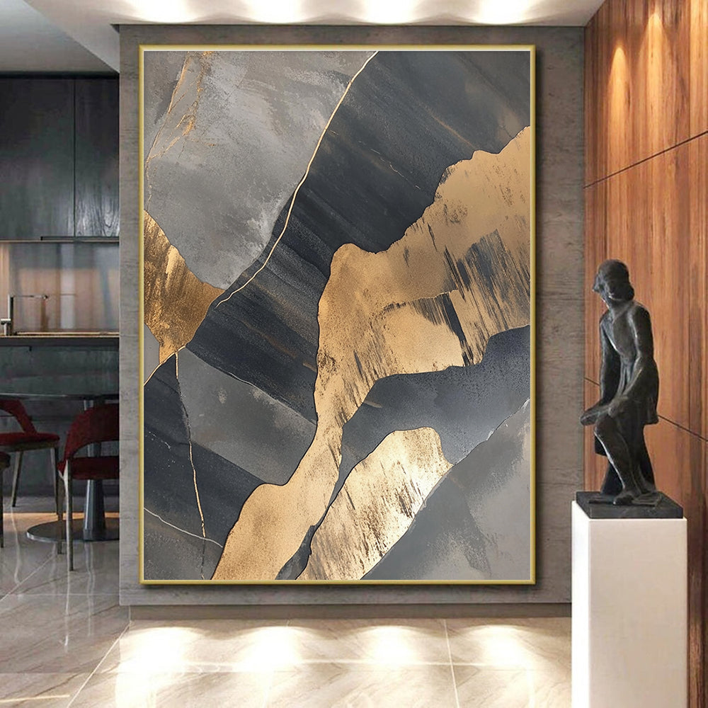 Gray Gold Abstract Shapes Abstract Painting GER836