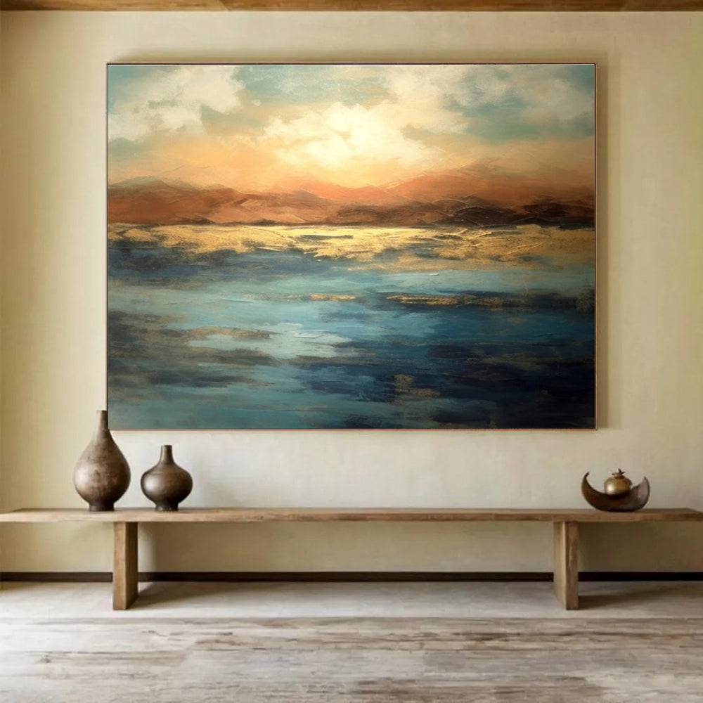 Orange Blue Sunset Landscape Abstract Painting THY054