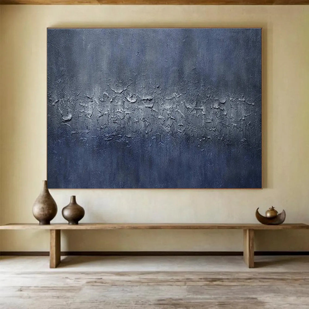 Blue Textured Abstract Painting with Cool, Industrial Vibes THY392