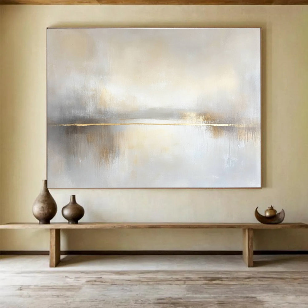 Minimalist Gold - Accented Lake Abstract Landscape Painting DYP295