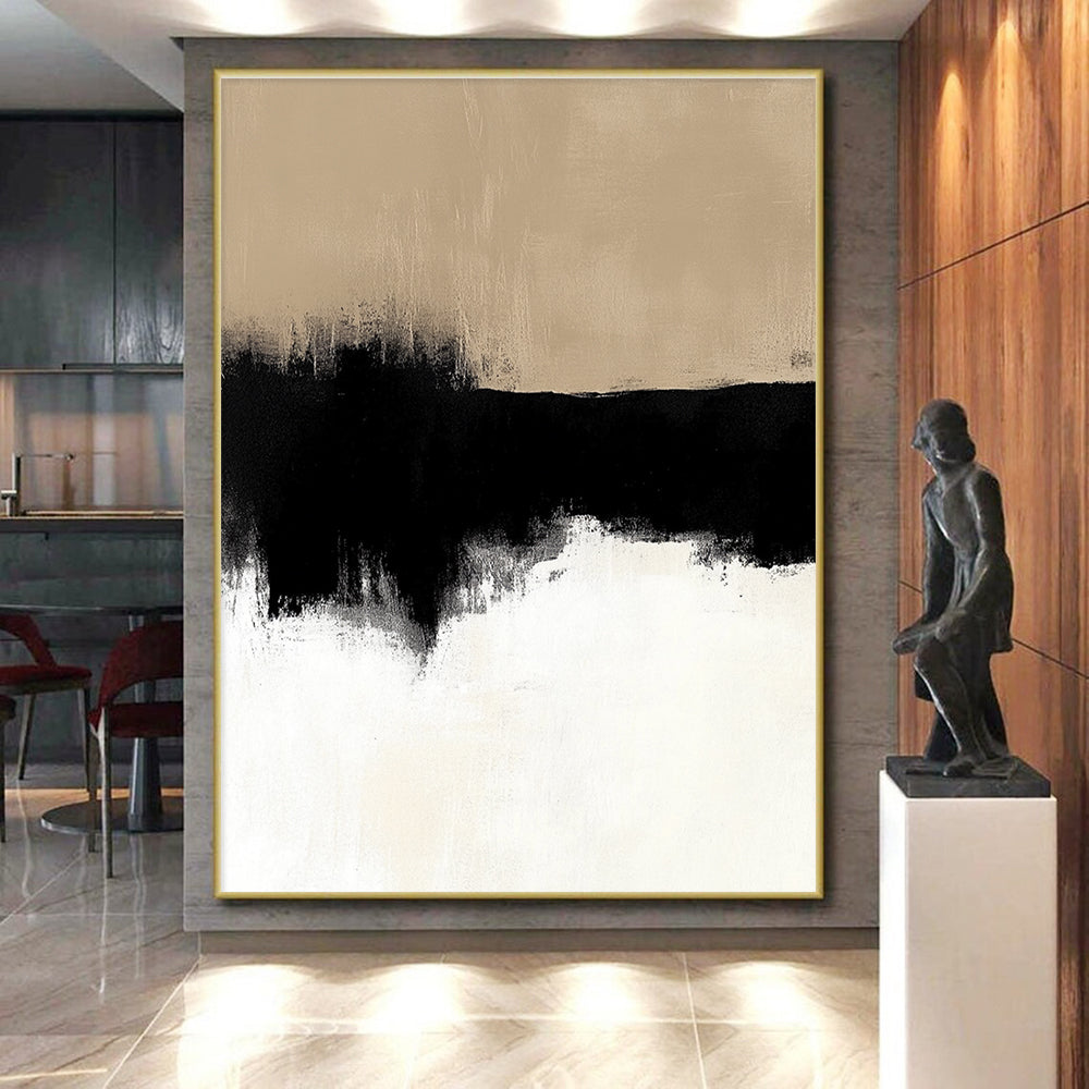 Beige and Black Gradient Abstract Painting with Subtle Transitions GER159