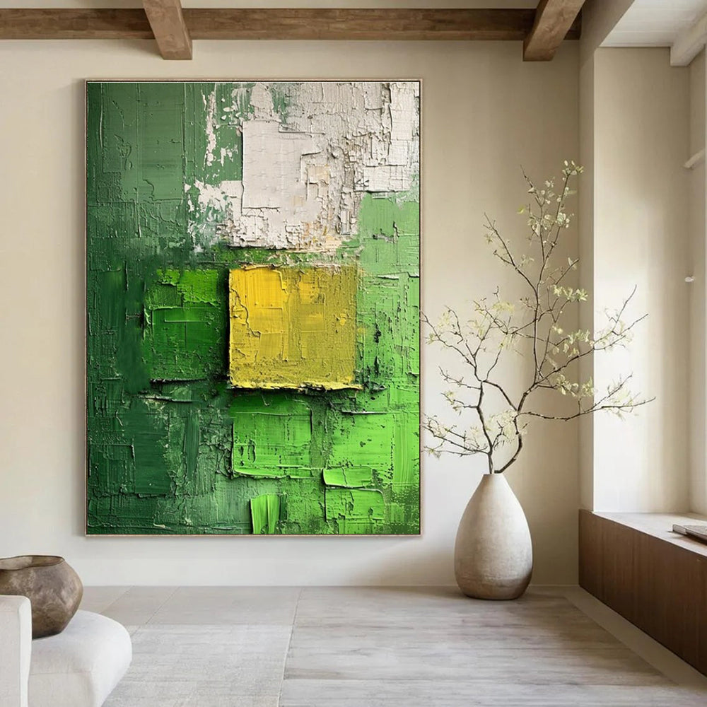 Green Yellow White Textured Abstract Painting ADGE029