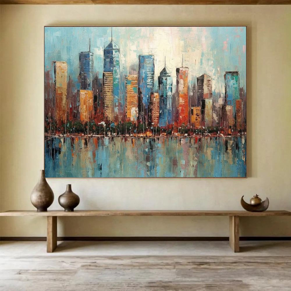 Blue Orange Cityscape Abstract Painting THY076