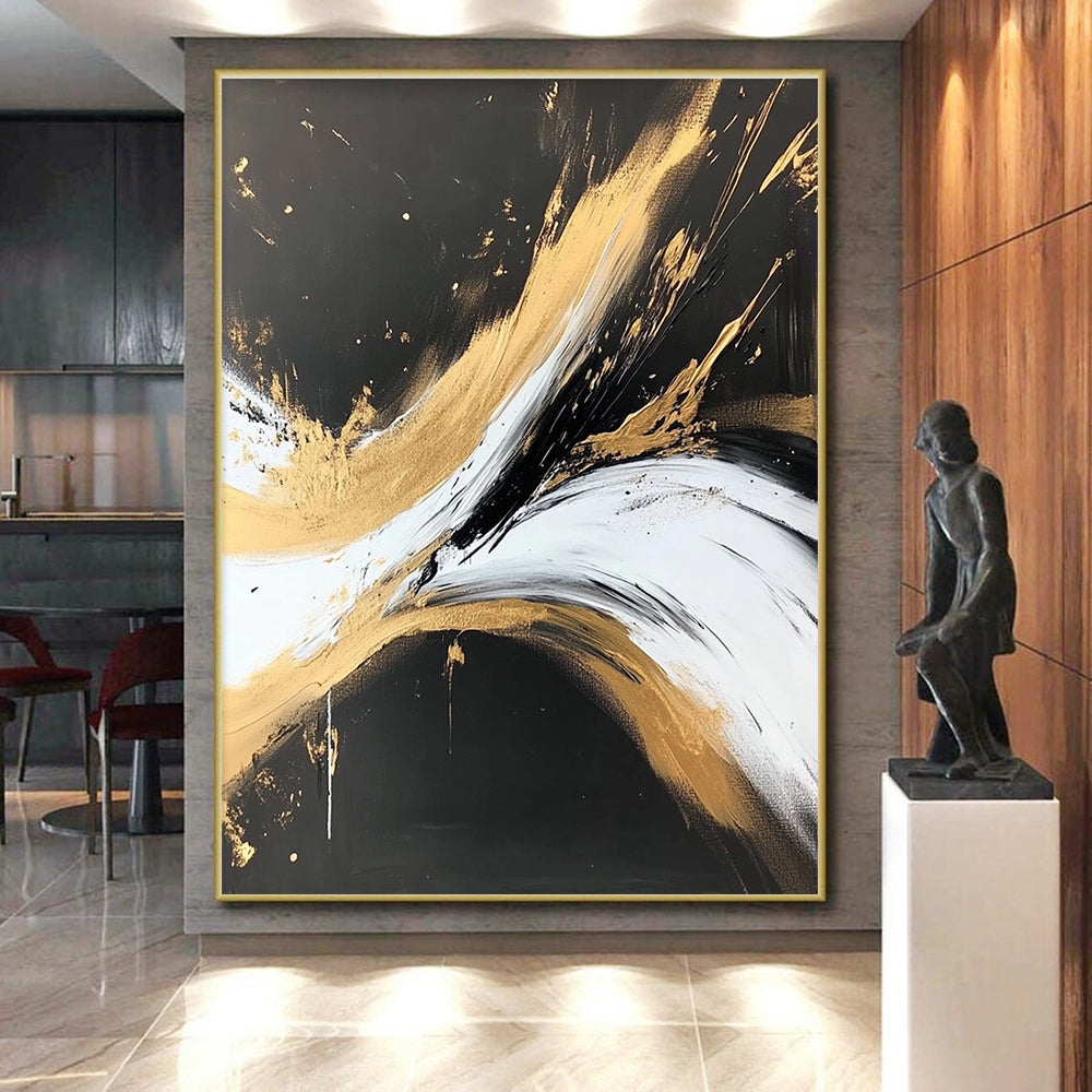 Gold - Streaked Abstract with Black, White, and Gold GER316