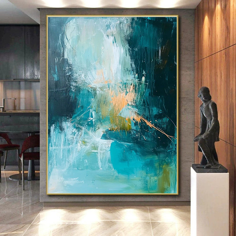 Teal and Orange Abstract Painting with Dynamic Brushstrokes GER588