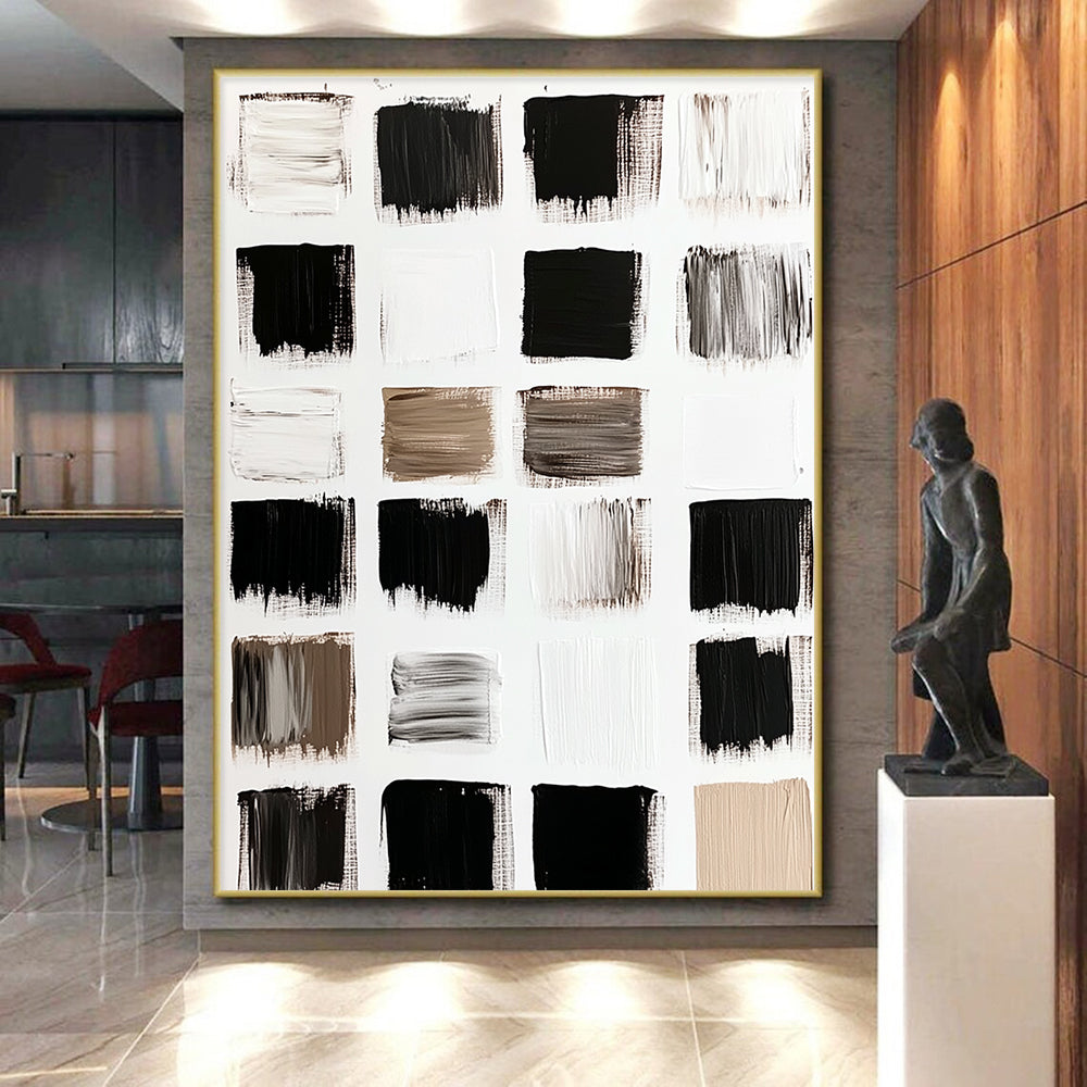 Monochrome Palette Abstract Painting with Black and White Swatches GER111