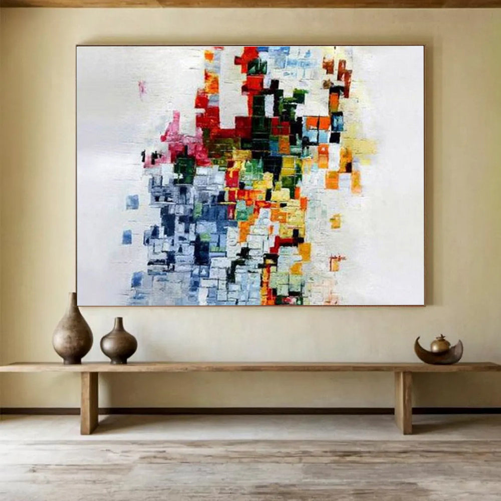 Colorful Mosaic - Style Abstract Painting with Diverse Square Hues THY288