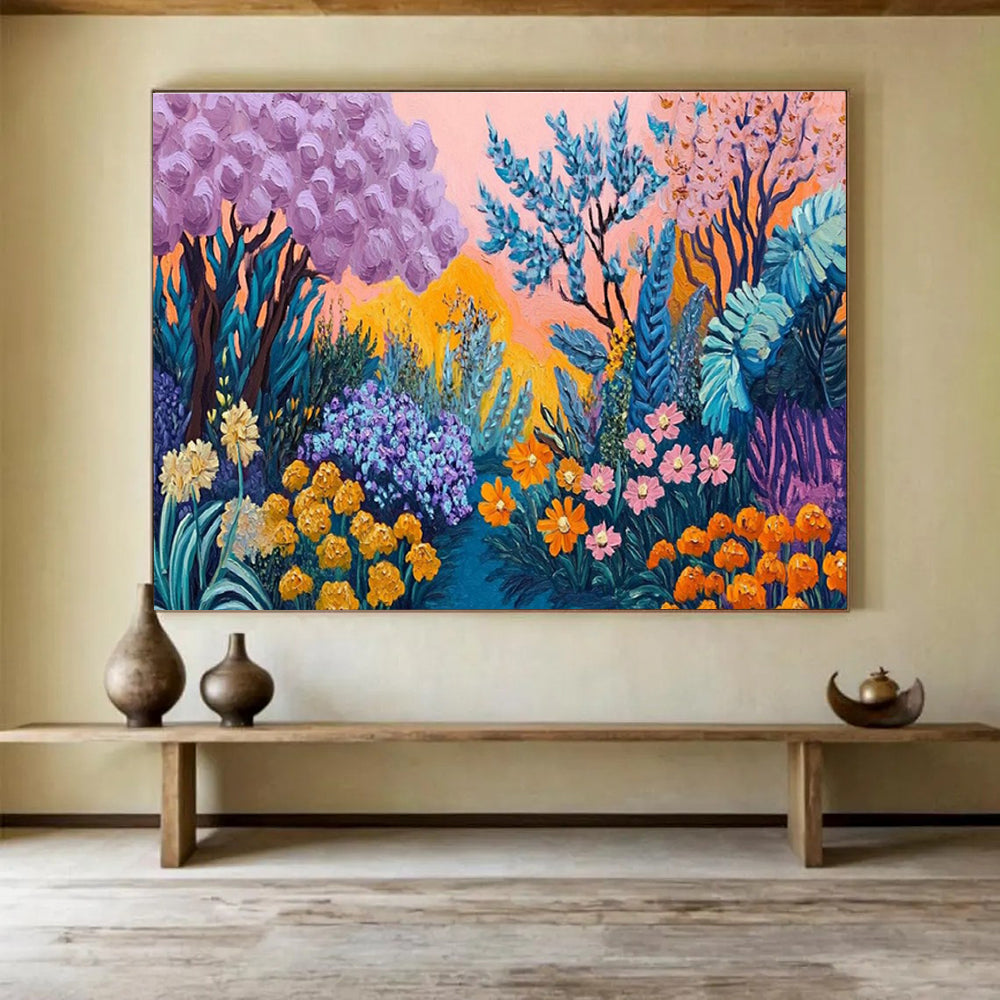 Fantasy Garden Abstract Painting with Whimsical, Dreamy Colors THY418