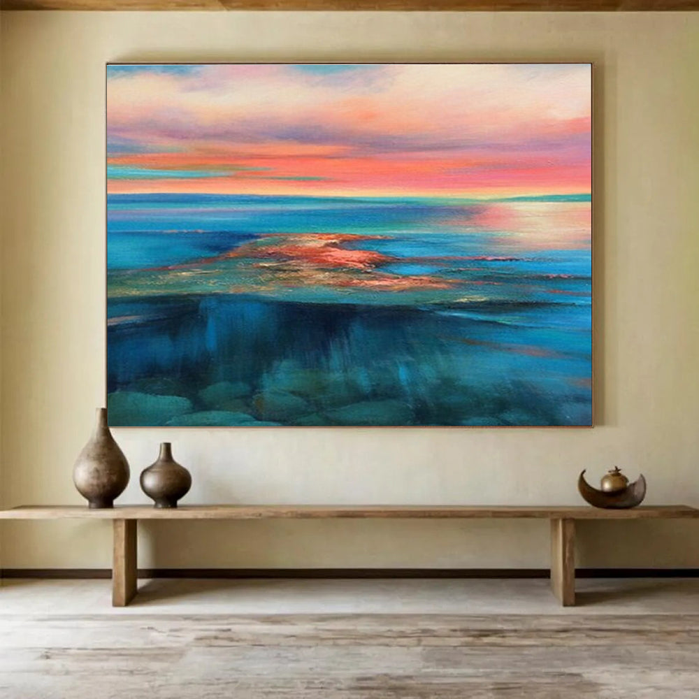 Colorful Sky Sea Sunset Abstract Painting THY023