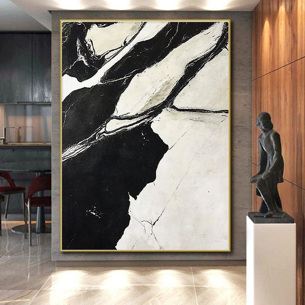 Black White Marble Abstract Painting with Intricate Veins GER744