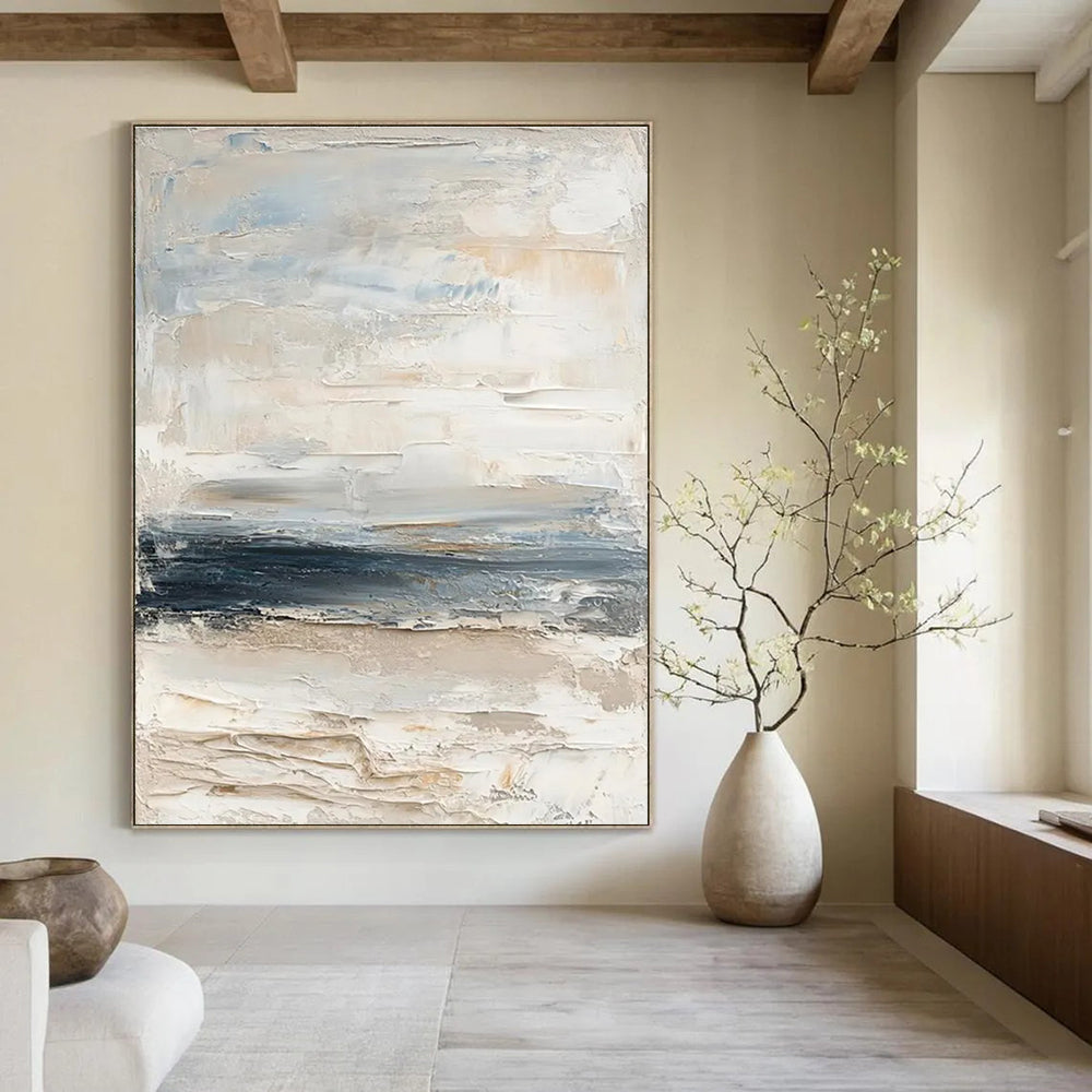 Light - toned Textured Abstract Painting with Beige and Blue ADGE298