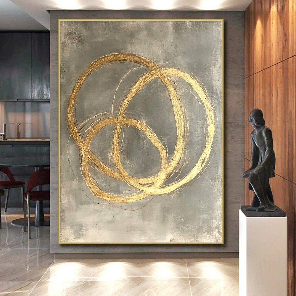 Golden Circles Abstract Painting on Gray Background GER270