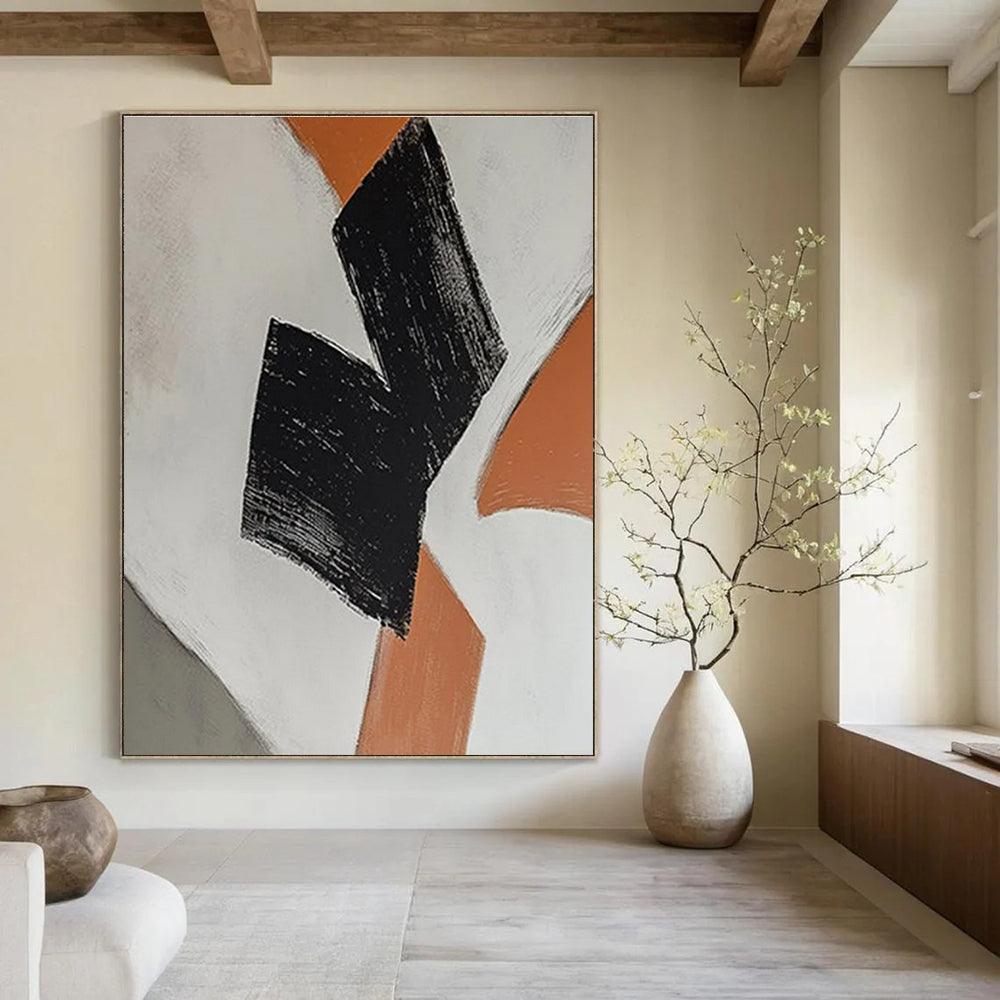 Minimalist Black and Orange Abstract Painting ADGE111