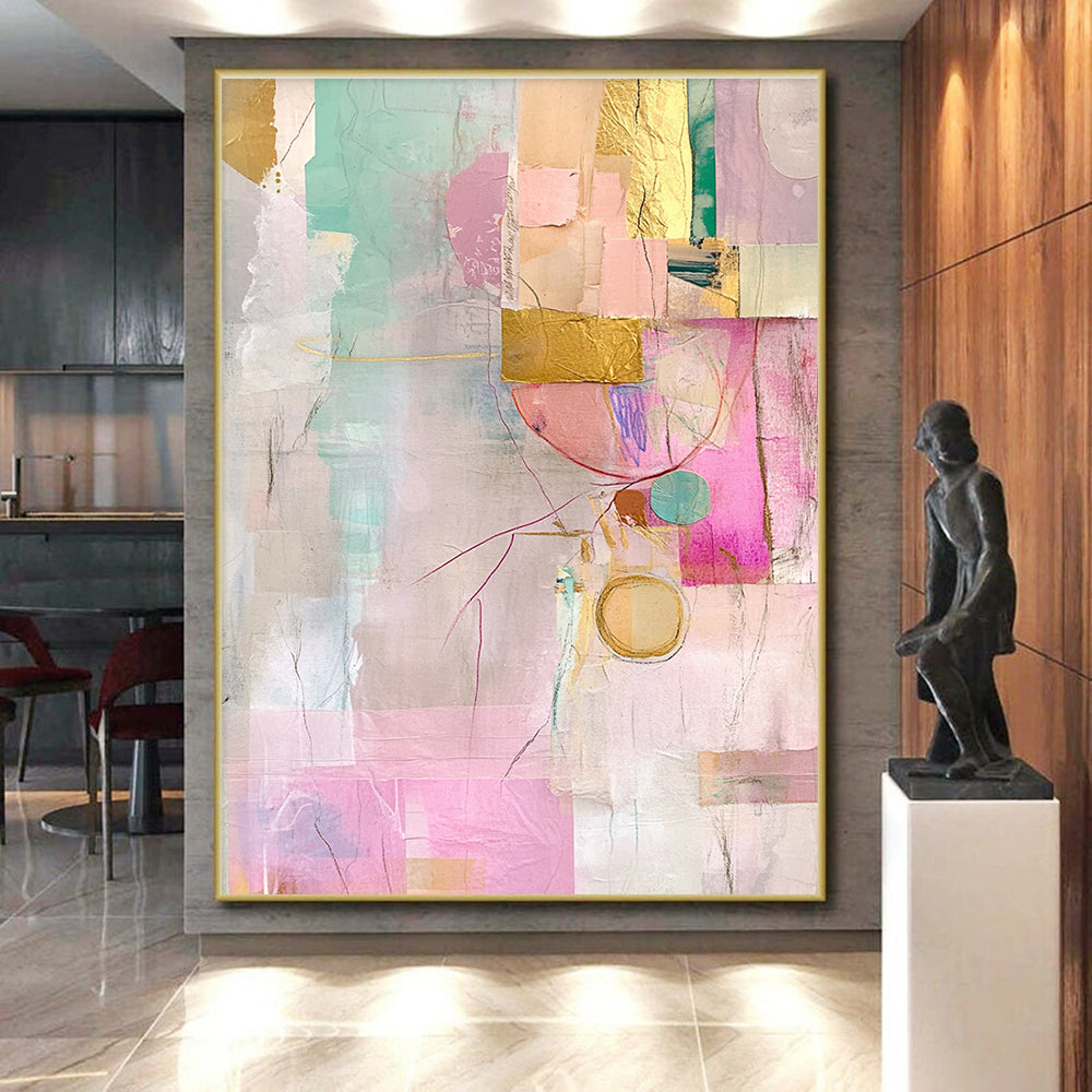 Pastel and Gold Mixed Media Abstract Collage Painting GER202