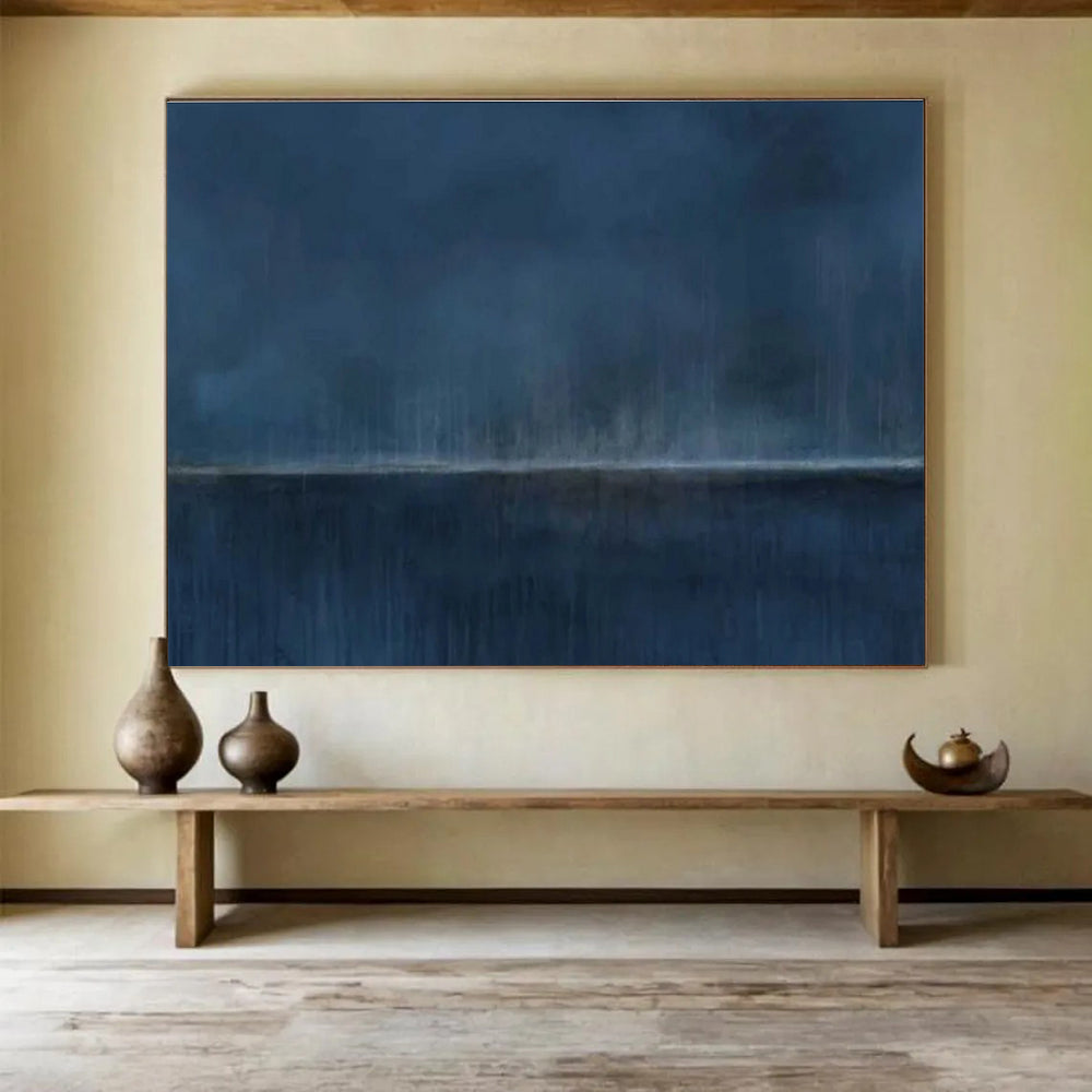 Moody Night Sky Abstract Painting with Deep Blue Tones THY272