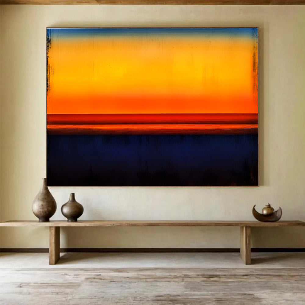 Vibrant Sunset Abstract Painting with Orange Yellow and Blue DYP214