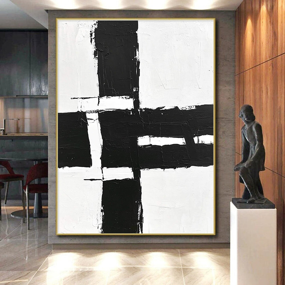 Structured Black White Abstract with Geometric Forms GER348