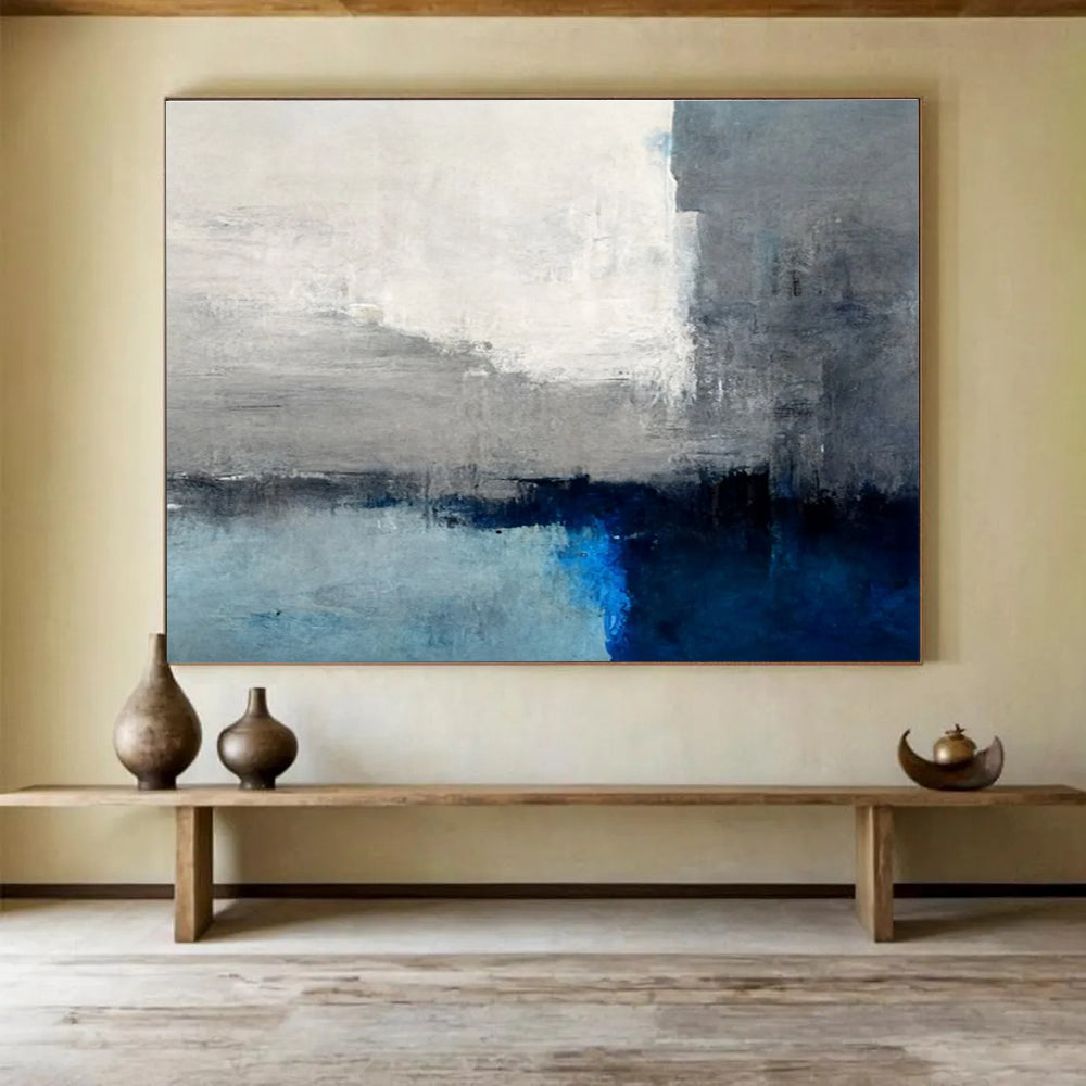 Grey White Blue Abstract Painting THY073