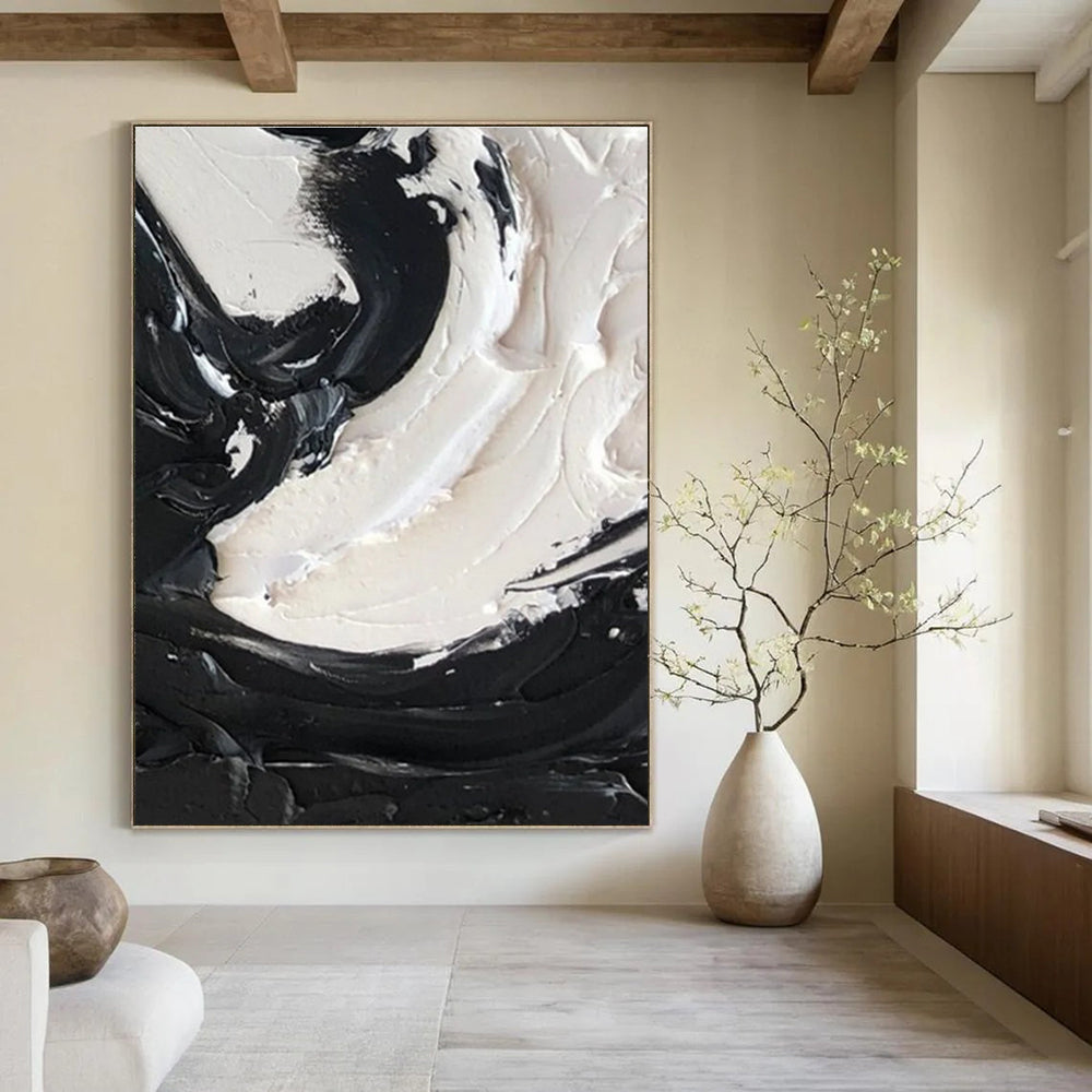 Black and White Intricate Swirl Textured Abstract Painting ADGE385