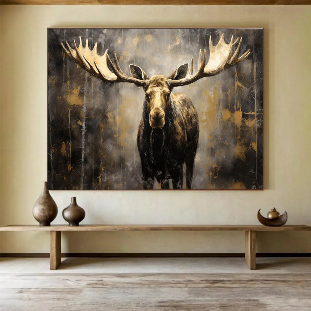 Brown Gold Moose Portrait Abstract Painting THY078