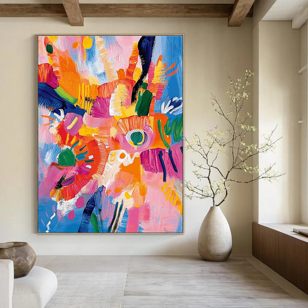 Colorful Flower Abstract Painting with Blue Background ADGE287