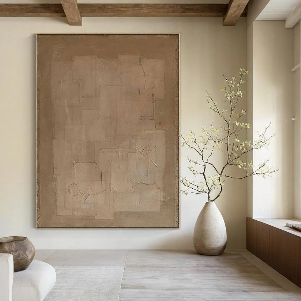 Beige Geometric Abstract Painting with Subtle Textures ADGE334