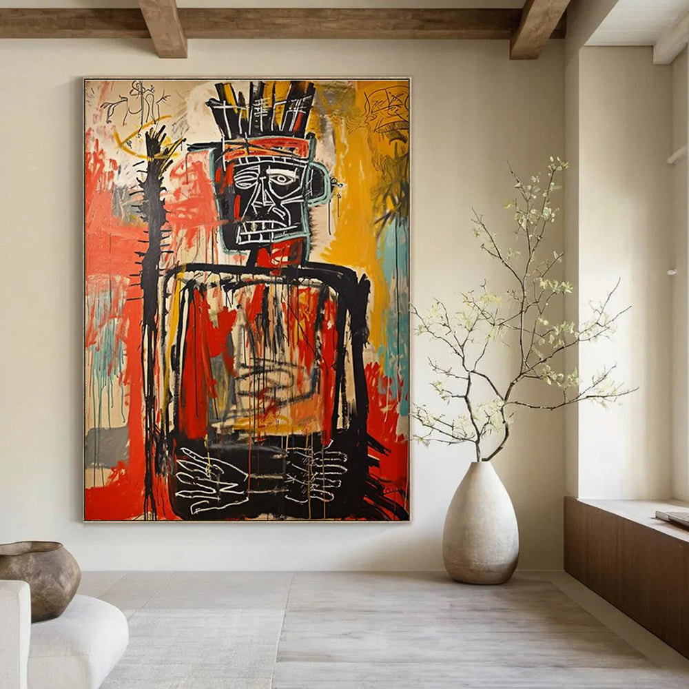 Tribal Chief Figure with Dripping Paint Abstract Painting ADGE108