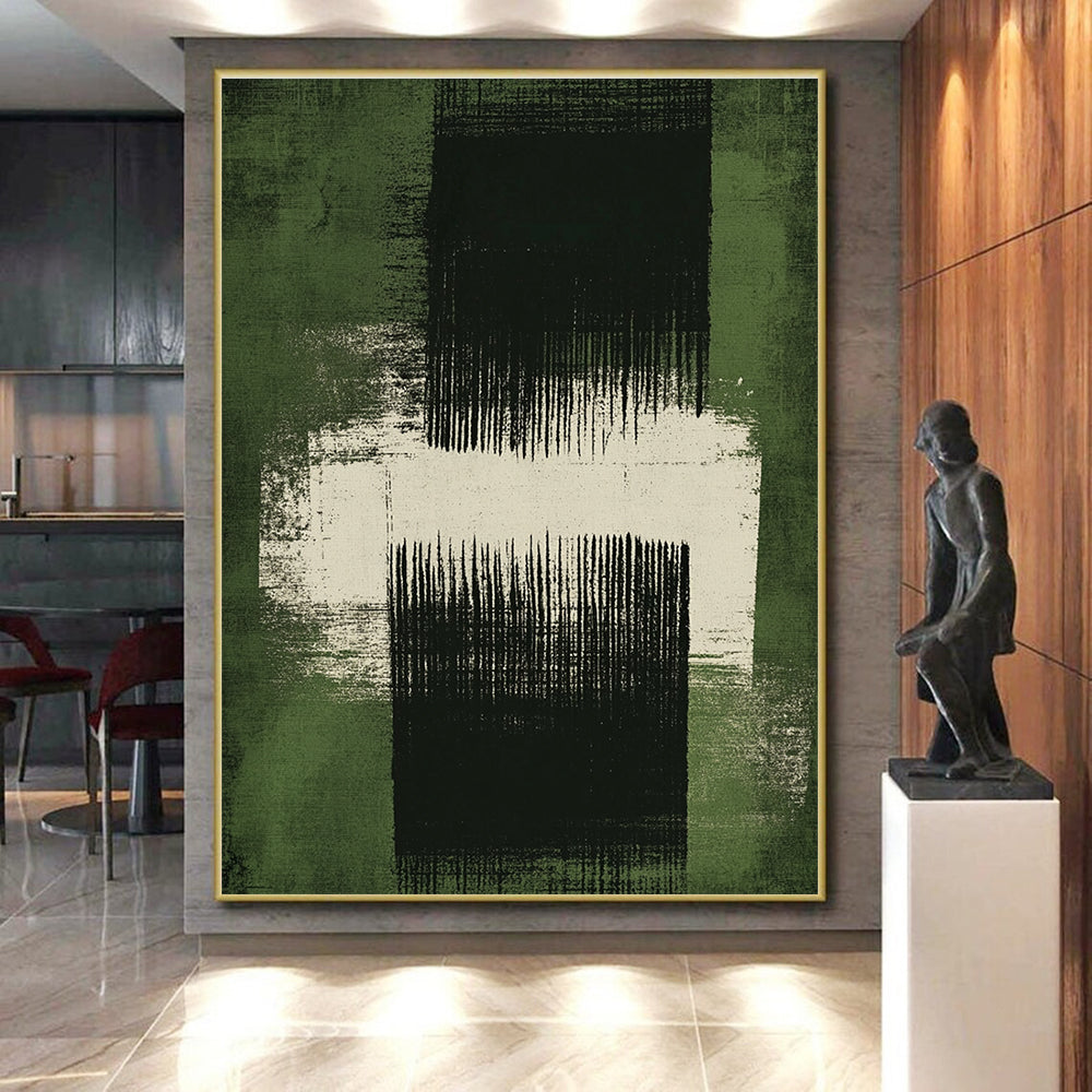 Green and Black Abstract Painting with Textured Layers GER110