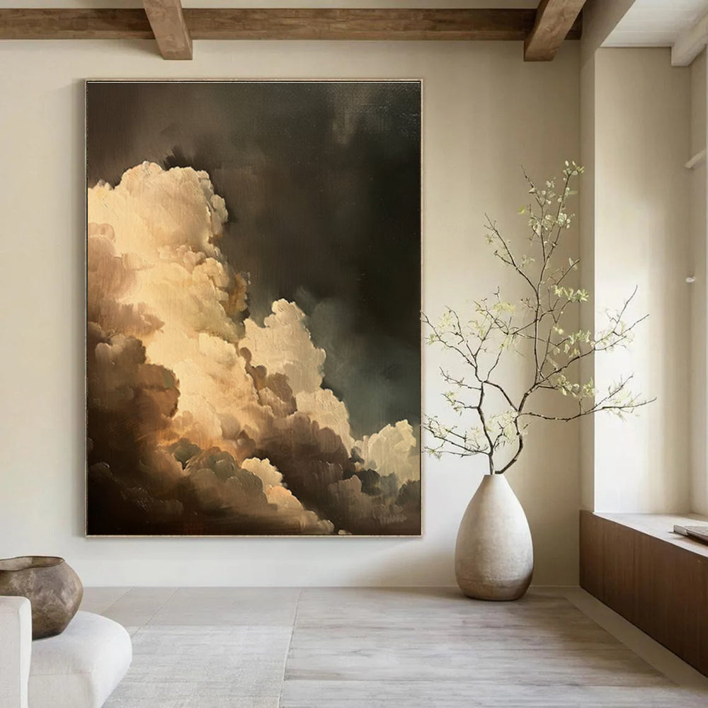 Brown Grey White Cloud Abstract Painting ADGE014