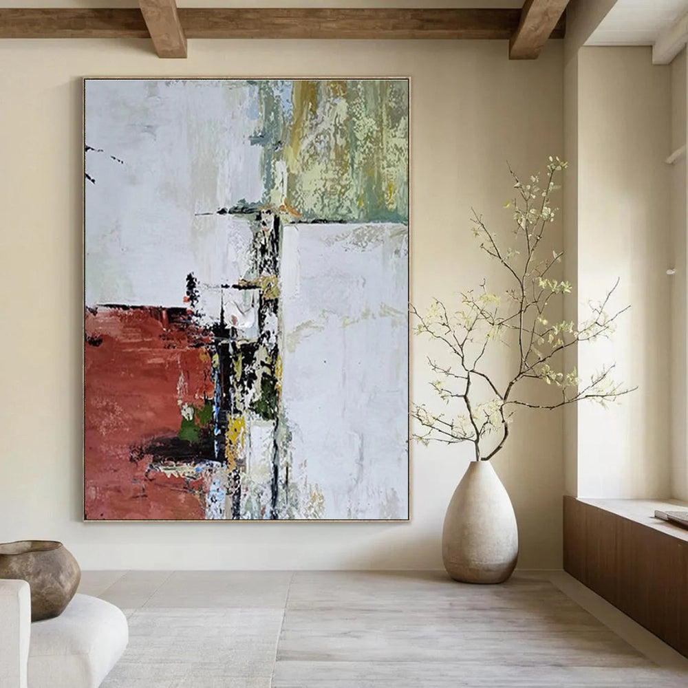 Red Green White Abstract Painting ADGE039