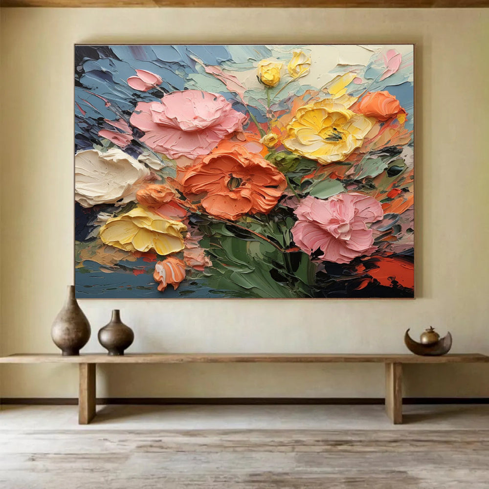Impasto Flower Bounty Abstract Painting with Soft and Bold Colors THY309