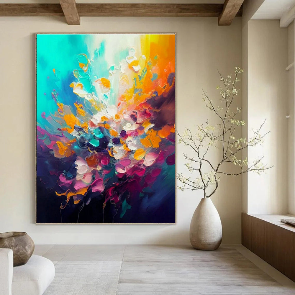 Original Hand-Painted Abstract Canvas for Cottage Living Room Wall Sconce Back Wall & Bedroom Bedside Table Drawer Front Wall DLZ1810