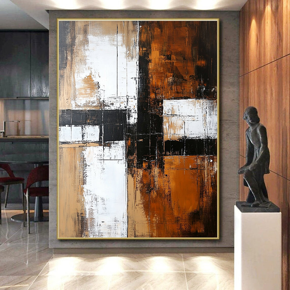 Brown White and Black Abstract Painting with Textured Layers GER672