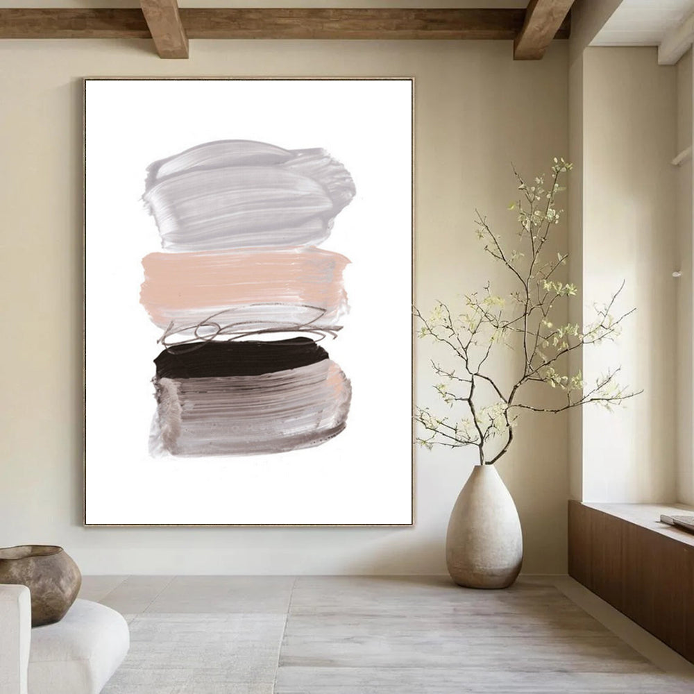 Stacked Brushstrokes in Neutral and Black Abstract Painting ADGE184