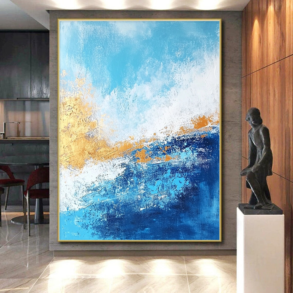 Blue and Gold Abstract Painting with Coastal Rhythms GER384